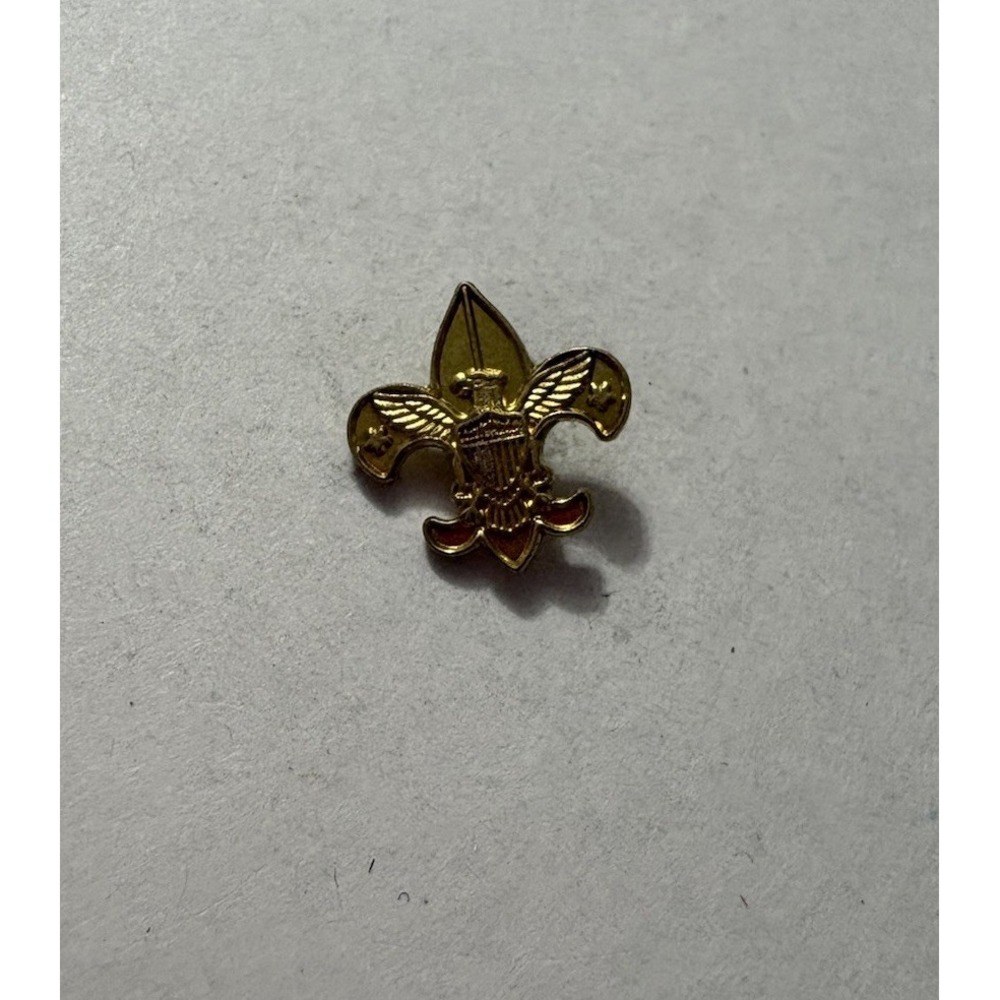 Vintage Fleur-de-lis Scouts Insignia Lapel Pin Gold Tone Hat Pinback Vtg
